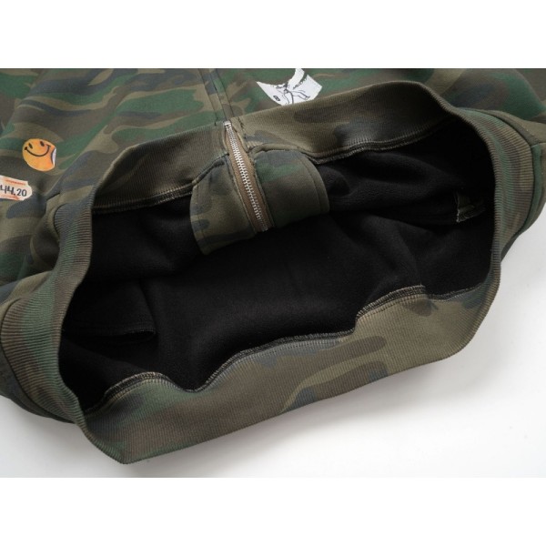 Custom Camo Patch Vintage Streetwear Zip Up Sweatshirt Hoodie For Men