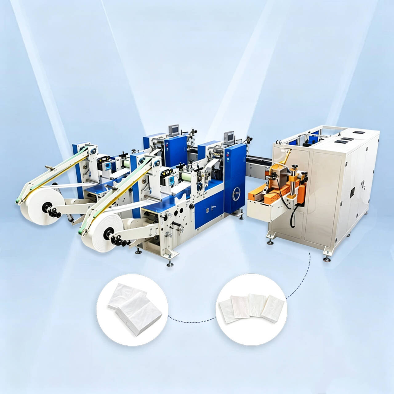 Full Servo Tissue Packaging Machine PLC Touch Screen Automatic Napkin Wrapping Machine 2000 Packs/Hour