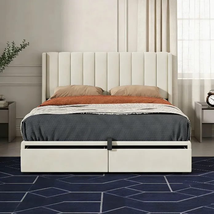 Contemporary Upholstered Bed Frame with Hidden Storage