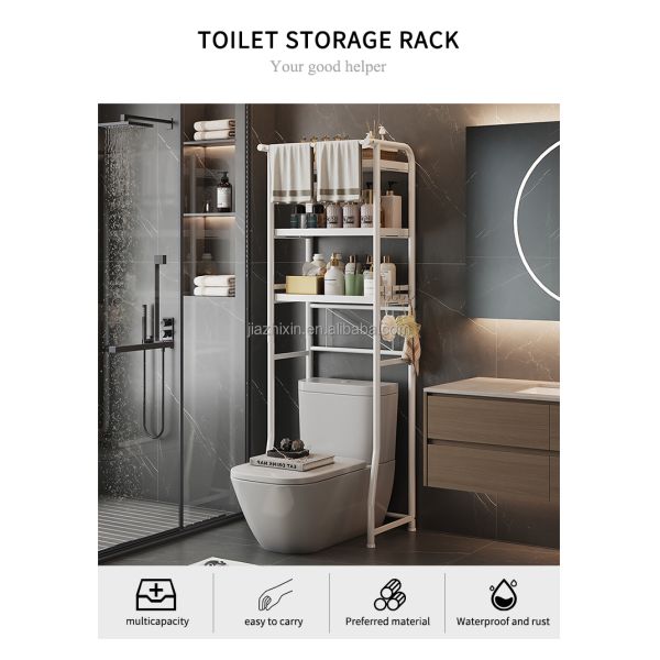 3 Tier Bathroom Metal Toilet Rack Tower With Hanging Rod Towel Storage Holder Toiletries Organize Holder Paper Towel Hook Shelf