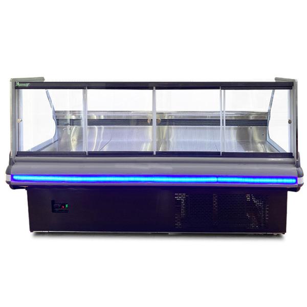 Гастроном витрины мяса показывает охладитель мяса оборудования мясника холодильника