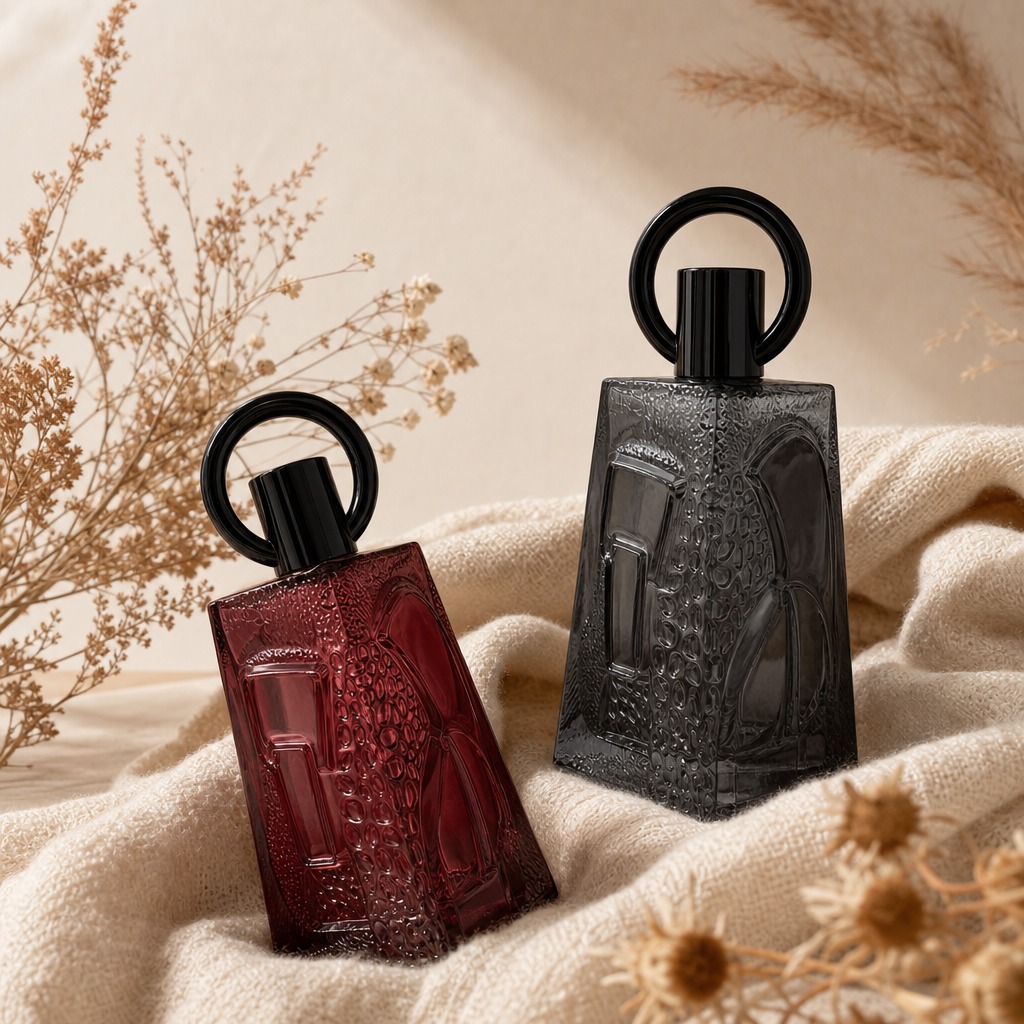 100ml Glass Perfume Bottles Textured Triangle Empty Ring Cap Crimp Neck Spray