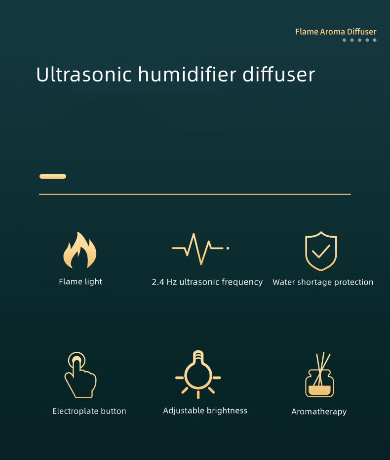 Wholesale Customized Ultrasonic 3d Fire Fragrant Air Humidifier Home Essentials Room Yoga Essential Oil  Flame Aroma Diffuser