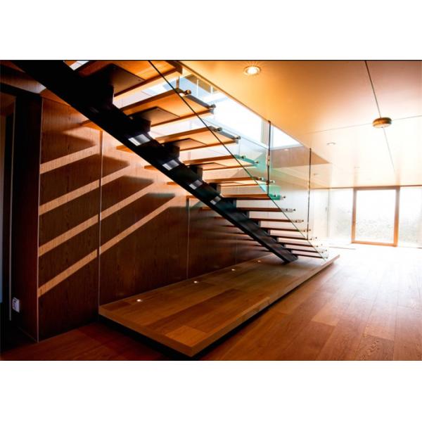 Mono Stringer Contemporary Glass Staircase , Steel And Wood Staircase Design
