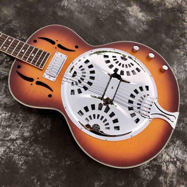 Custom Cherry Burst Flamed Maple Top Dobro Resonator Steel Electric Guitar