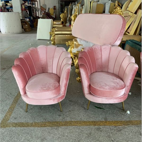 Modern Living Room Furniture Armchair Pink Velvet Upholstery Shell Sofa Chair With Gold Legs