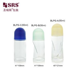 BLPG 50ml 60ml Unique Shape Empty Glass Roll On Bottle For Body Deodorant Gel