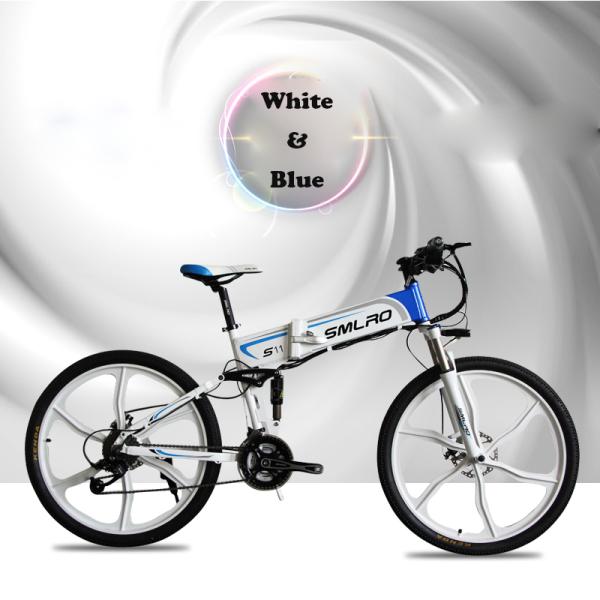 Black 26 Inch Folding Mountain E Bike With Suspension Fork Hard Wearing