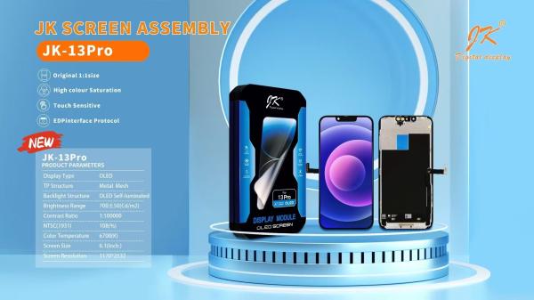 JK In-Cell FHD Soft OLED Screen for iPhone 12 13 16 Pro Max 9H Hardness