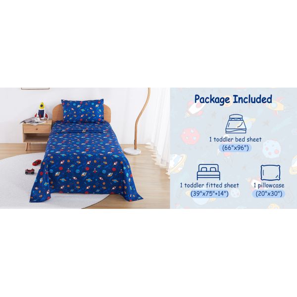 Twin Sheet Set with Space Universe Pattern，Breathable Silky Soft Microfiber Kids Sheet Set