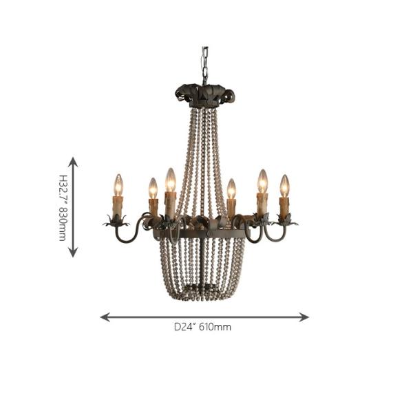 Wood Bead Chandelier Light Fixtures 6 Lights For Living room Bedroom Lighting (WH-CI-05)