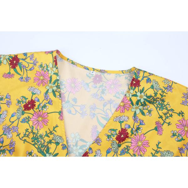 Printed Ladies Maxi Dress Polyester S Xl Short Sleeve Party Casual V Neck