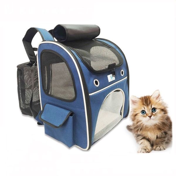 Washable Blue Polyester Oxford Expandable Pet Rucksack Travel Bag Durable Non Toxic Ideal For Indoor Outdoor Pet Owners Needing Safe And Easy To Clean Travel Gear