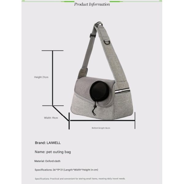 36*19*12CM Unisex Durable Washable Non toxic Lovely Durability Gray Oxford Pet Outing Shoulder Bag