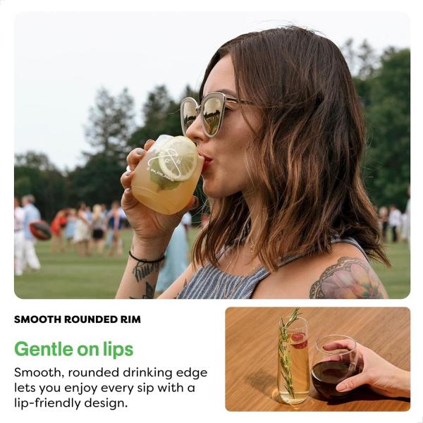 Clear Plastic Wine Cup 12Oz Unbreakable & Crystal Plastic Stemless Champagne Glasses for Parties Weddings