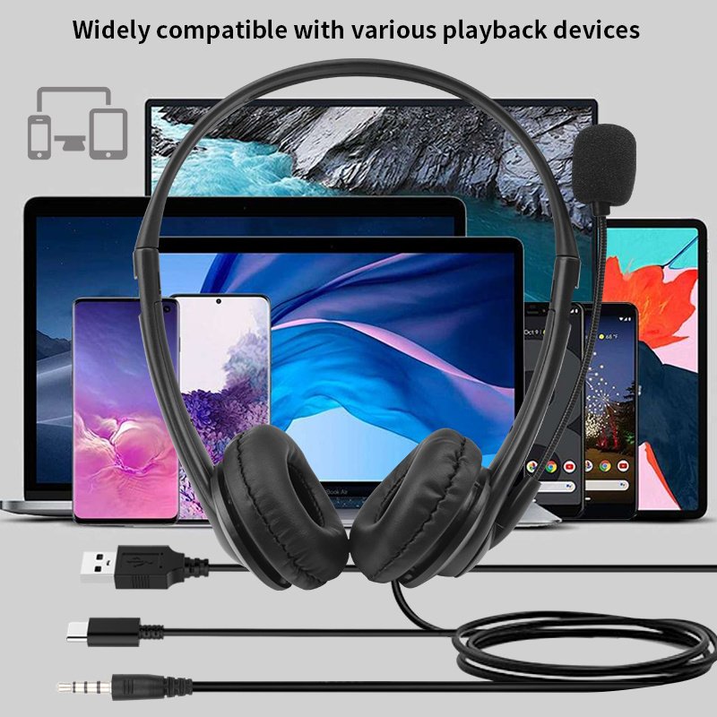 JTY-430 professional call center earphones with microphone, multiple plugs USB/Type-C/3.5mm wired earphones, comfortable to wear earphones, suitable for online learning and business conference calls