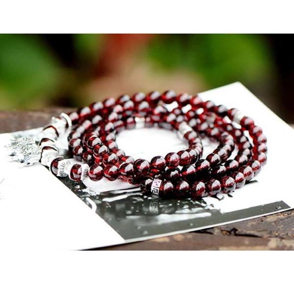 5mm-6mm Natural Garnet Strand Bracelet with Vintage Sterling Silver Charm (B042861W)