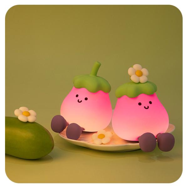 Factory Wholesale Cartoon Soft Silicone LED Night Lights Cute Small Eggplant Bedside Lamps Portable USB Rechargeable Bedroom Night Lights