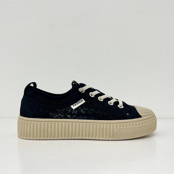 Women comfort black breathable sneakers with mesh upper espadrilles