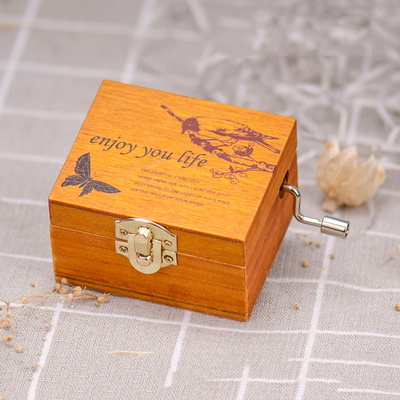 Christmas Holiday Wooden Jewelry Music Box with Silk-Screen Printing and Burned Design