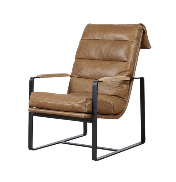 Light Brown Leather Upholstered Chair , Modern Leisure Chair Thick Steel Frame