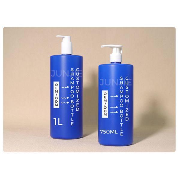 Custom Flat Shoulders 32oz Empty Blue HDPE 1L Shampoo Hair Care Plastic Bottle Butter Plastic Jar 400G for Cosmetic Shampoo