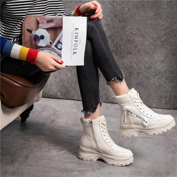 Rivets Size 35-40 Flat Leather Lace Up Ankle Boots Grained Calf Leather