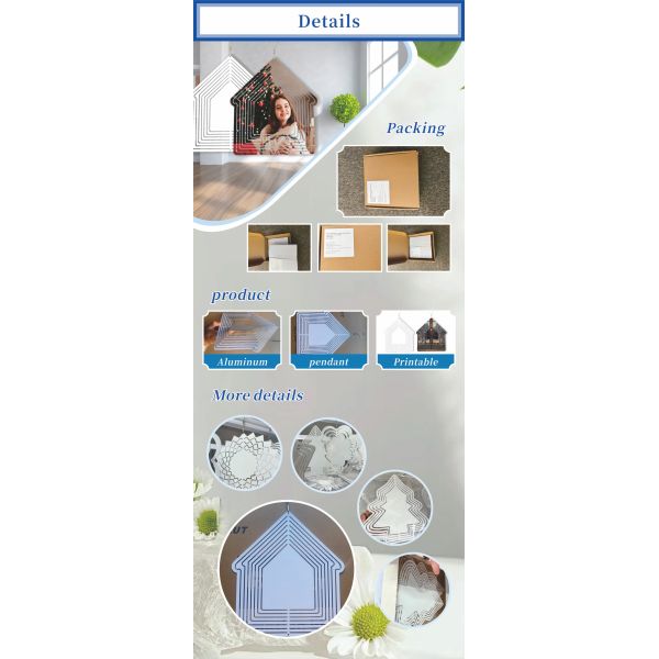 ZELOYAUT Wholesale Sublimation Blanks Aluminium Sublimation House Wind Spinners 3/8/10 Inch Metal Crafts Outdoor Ornaments Gifts