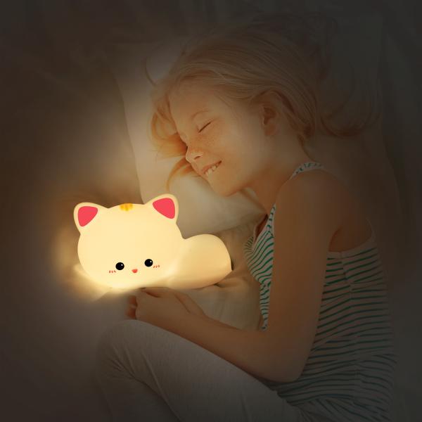 Mini Lovely Cat Rechargeable Led Soft Touch Silicone Night Light For Kids