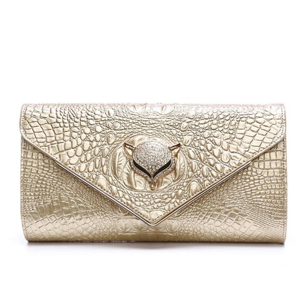 2016 new leather female fox head inlay diamond evening bag clutch leather clutch bag