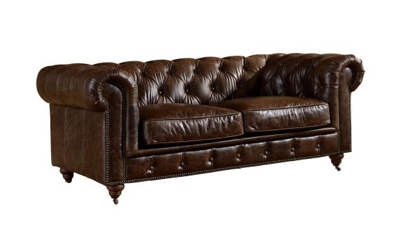 Vintage Dark Brown 2 Seater Leather Sofa Chesterfield Love Seat Solid Wood Frame
