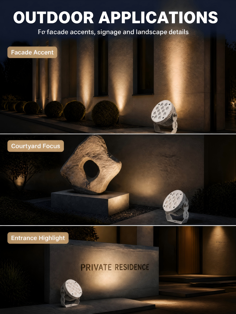 Modern RGB 3 In 1 Round LED Flood Light 9W 12W IP65 Waterproof DMX512 Control For Building Facade Lighting