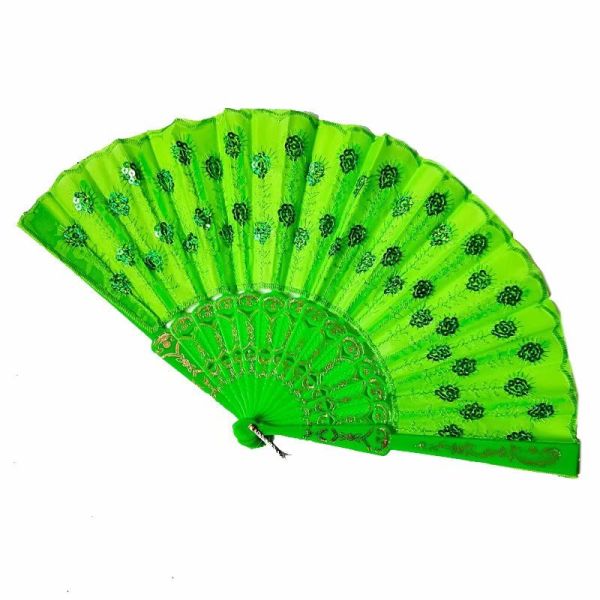 Hot Selling Foldable Hand Held Fan Black Plastic Embroidery Sequin Hand Fan