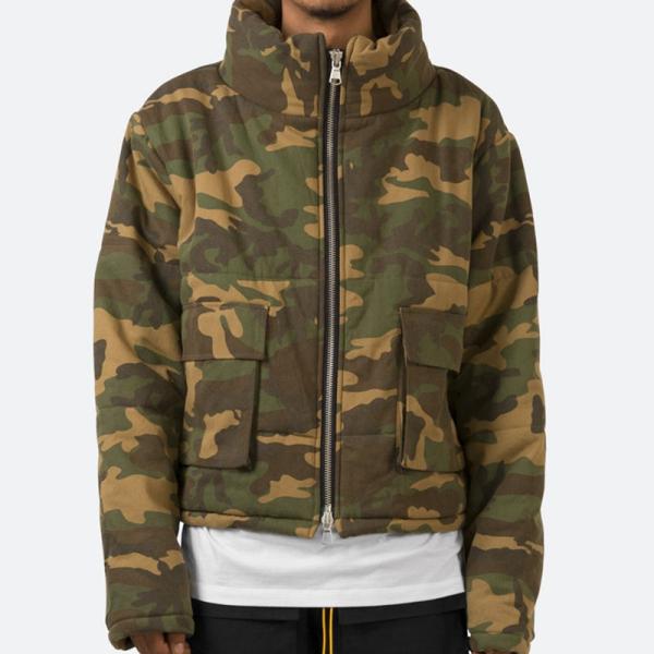 OEM Designer Puff Padded Coat Oversized Jacquard Men's Down Winter Custom Windbreaker Bubble Down Camo Puffer Jackets for Men