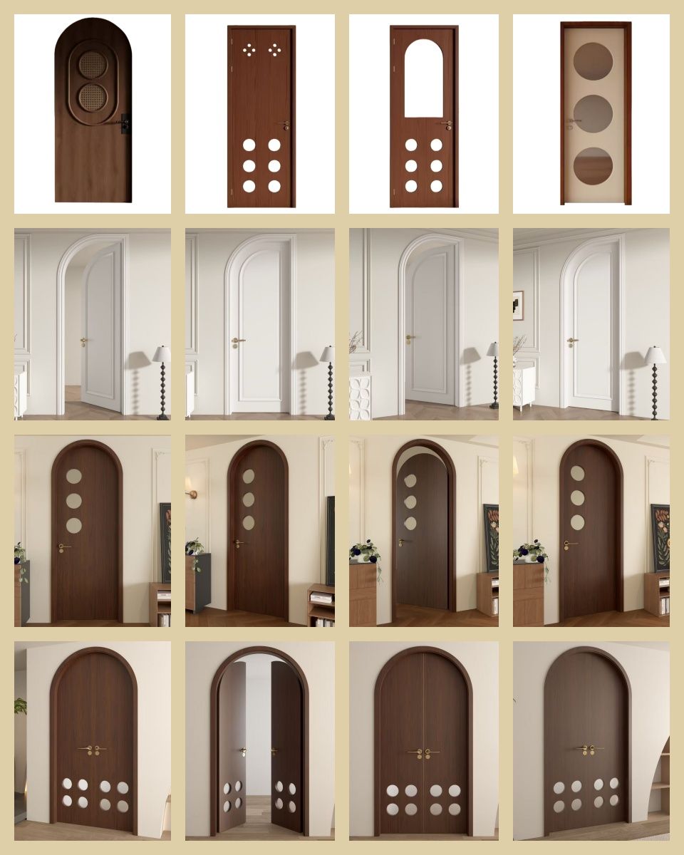 Rustic Solid Wood Exterior Door with Black Entry Handle for Double Front Entry Villa Main Entrance