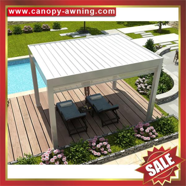 Outdoor Aluminum alu Louvre System Motorized Opening louver gazebo pergola pavilion canopy Awning with LED light