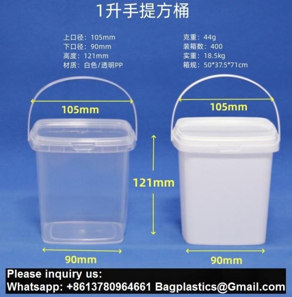 Food storage Quart Square Bucket Utility Small Pail With Handle Sturdy Pail Organizer For House Cleaning Storage Livestock Feeding Car Washing Food Storage, with Lids(Clear)