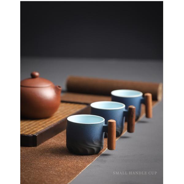 Wooden Handle Bone Ceramic Teacup for Coffee or Camping Customizable Design
