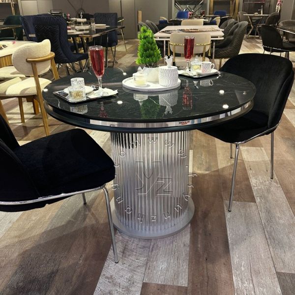 Modern Gold Stainless Steel Dining Table with Circular Pedestal Marble Home Villa Hotel Wedding Stylish Contemporary Furniture