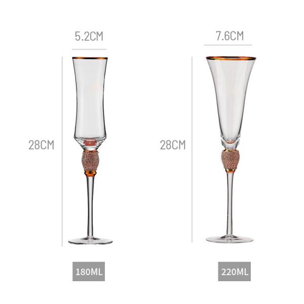 Custom 220ml Gold Rim Diamond Studded Champagne Glasses Flutes For Wedding Party