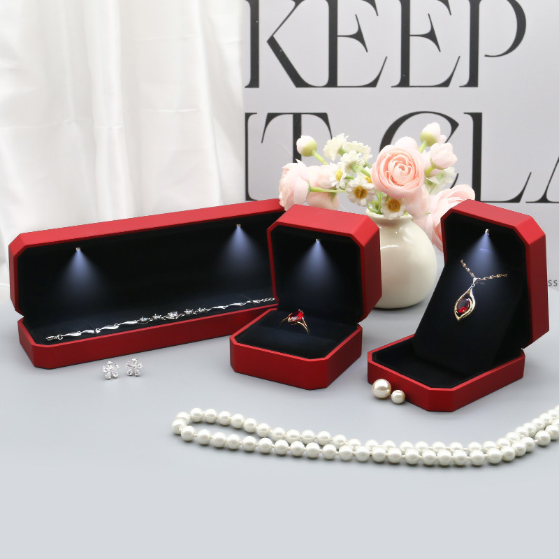 Plastic LED Light Jewelry Box With Velvet Lining Led Earring Box For Storage