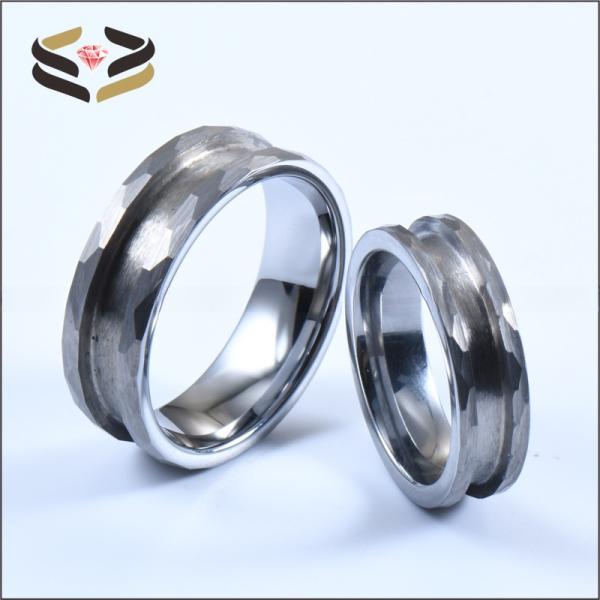 Third Party Appraisal Silver Hammered Tungsten Ring Blank Inlay Ring Cores 6mm 8mm for Men and Women