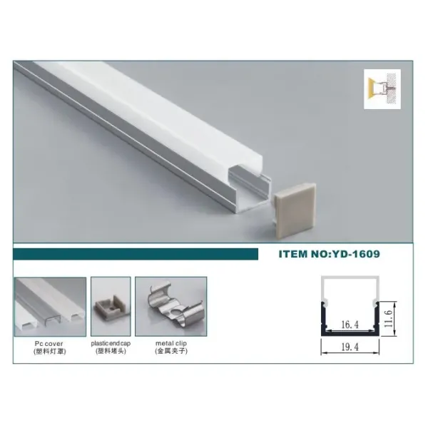 6063 T3-T8 Aluminum Alloy Anodized Finish LED Aluminum Profile with Customized Length for Surface Mounted LED Channel