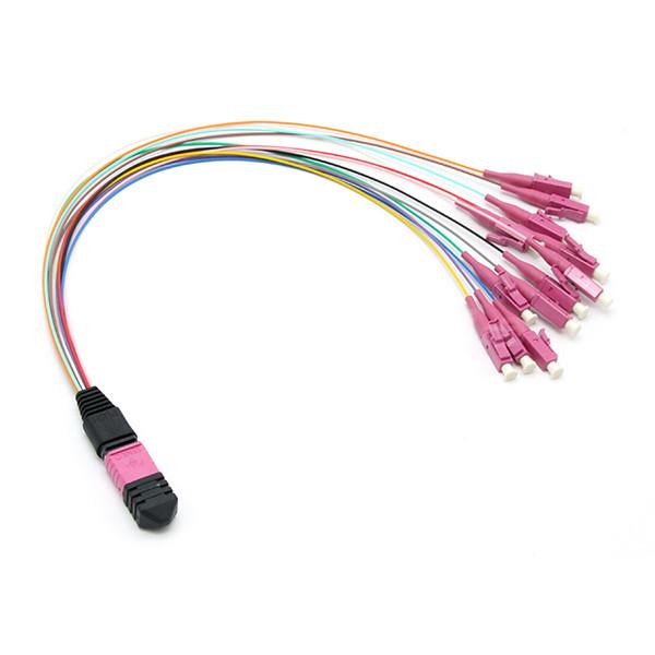 12 Fibers MPO Fanout Cable OM4 50/125 10G Hytrel Jacket ROHS Compliant