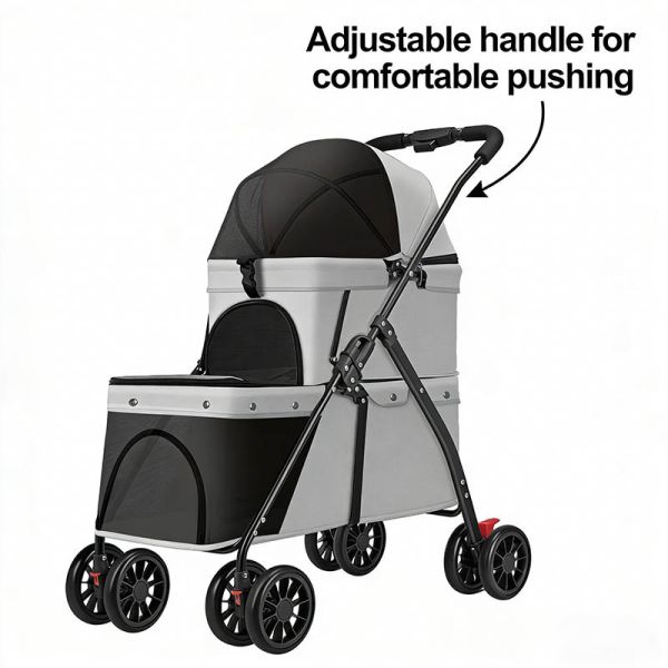 Bulk Foldable Pet Stroller | 4-Wheel Dog Cat Travel Stroller with Basket | Wholesale for Pet Retailers