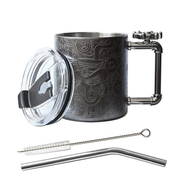 12oz Double Walled Stainless Steel Coffee Mug With Handle For Office