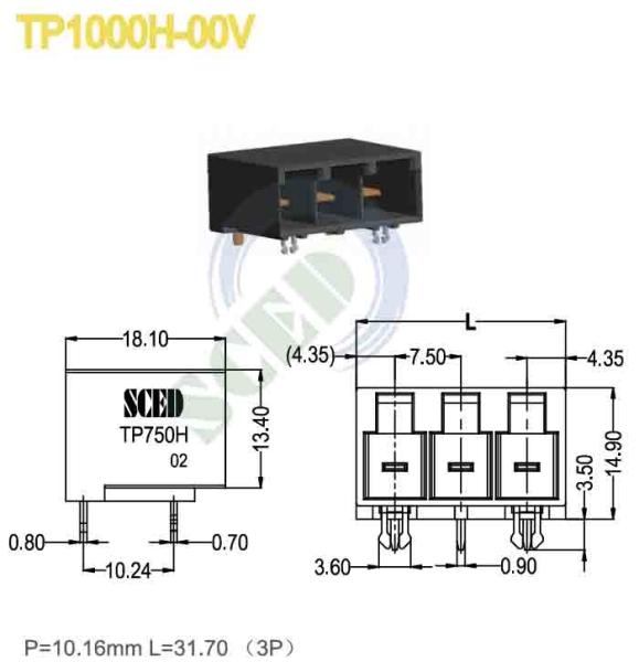300V 55A 女性 プラグイン可能な端末ブロック 600V 55A PCB端末ブロック ピッチ 10.16mm 3P