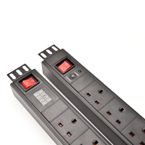 6 Way UK Type PDU Extension Socket With On/Off Switch, Power Meter