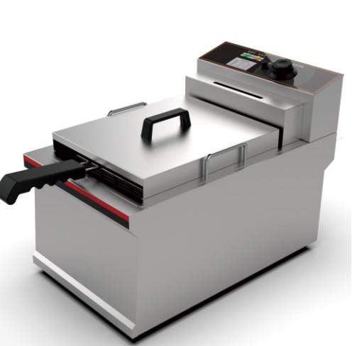 Stainless Steel Restaurant Fryer with 1 Tank 0-200℃ Temp Control Silver Finish