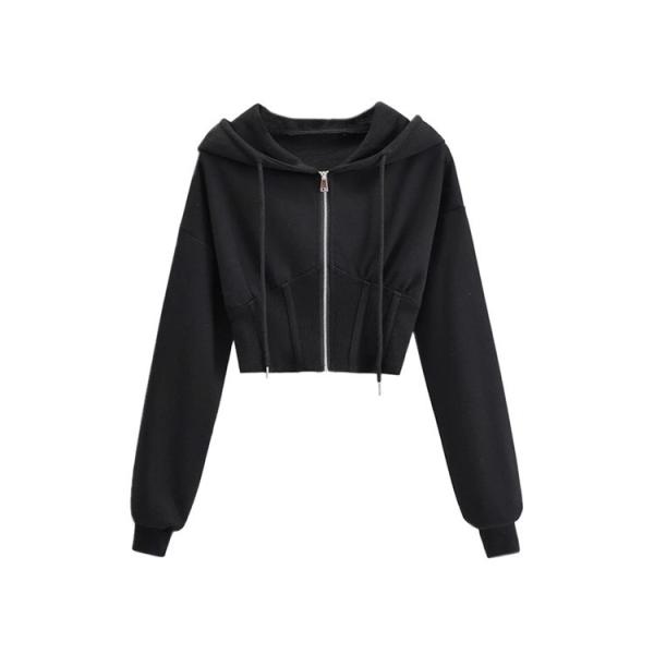 Ultra Short Style Sports Hoodies Waist Closed Fish Bone Long Sleeve